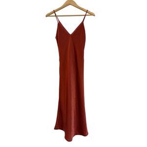 Final Touch Satin Slip Midi Dress Womens Small Rust Red Orange Formal Boho Chic